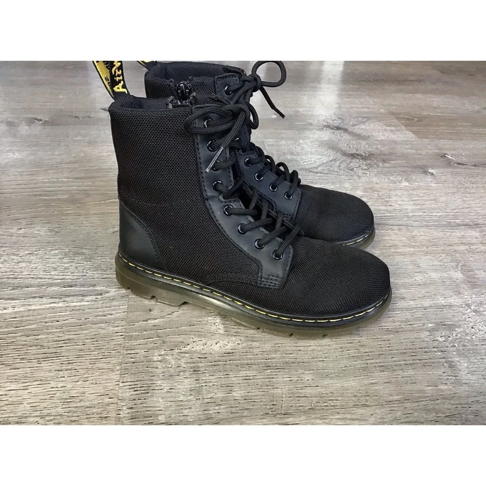 Doc Dr Martens Boots Combs J Combat Lace Up Black Canvas Zip Youth Kids Size 2